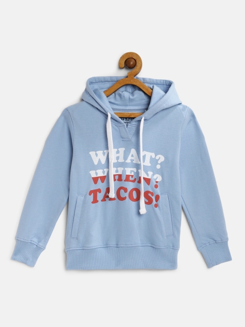 

Miss & Chief Girls Blue Printed Hooded Sweatshirt
