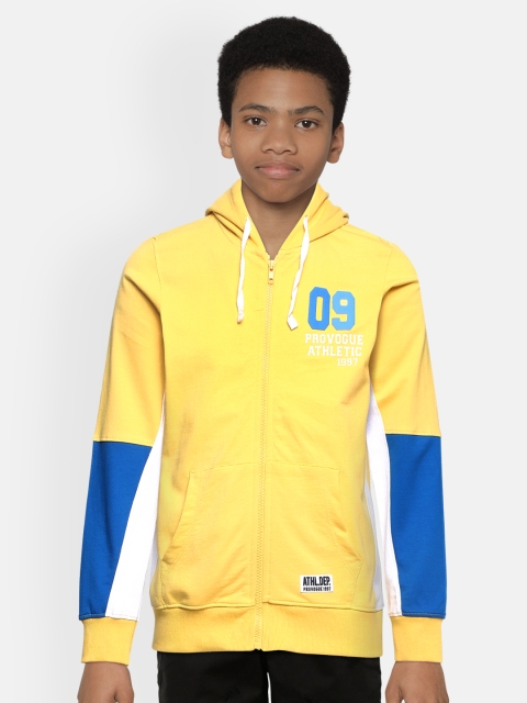 

Provogue Boys Yellow & Blue Colourblocked Hooded Sweatshirt