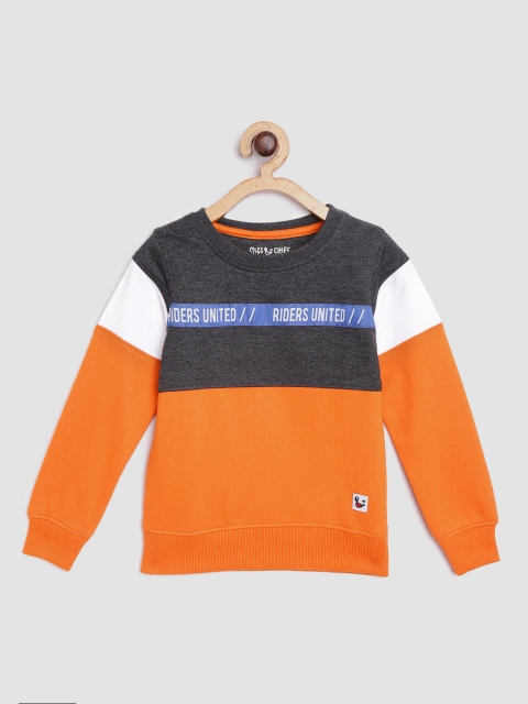 

Miss & Chief Boys Orange & Charcoal Grey Colourblocked Sweatshirt