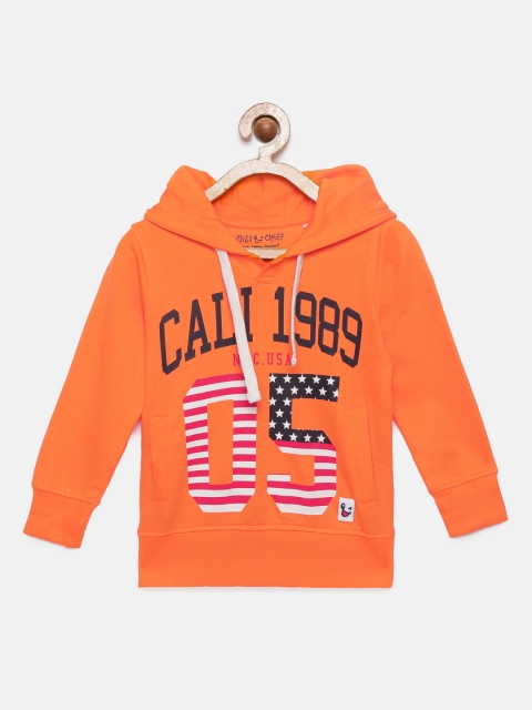 

Miss & Chief Boys Orange Printed Hooded Sweatshirt