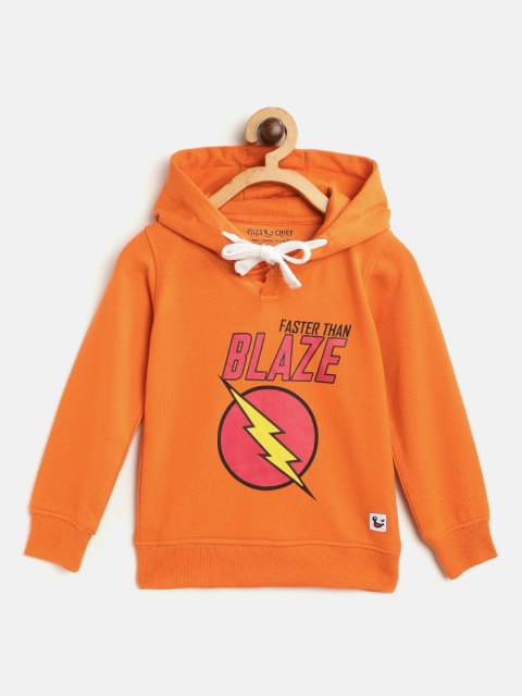 

Miss & Chief Boys Orange & Red Typography Printed Hooded Sweatshirt