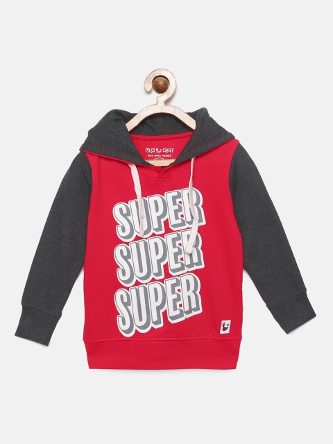 

Miss & Chief Boys Red & Charcoal Grey Colourblocked Hooded Sweatshirt