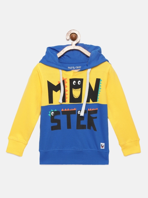 

Miss & Chief Boys Yellow & Blue Colourblocked Hooded Sweatshirt