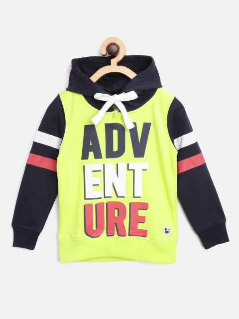 

Miss & Chief Boys Fluorescent Green & Black Printed Hooded Sweatshirt