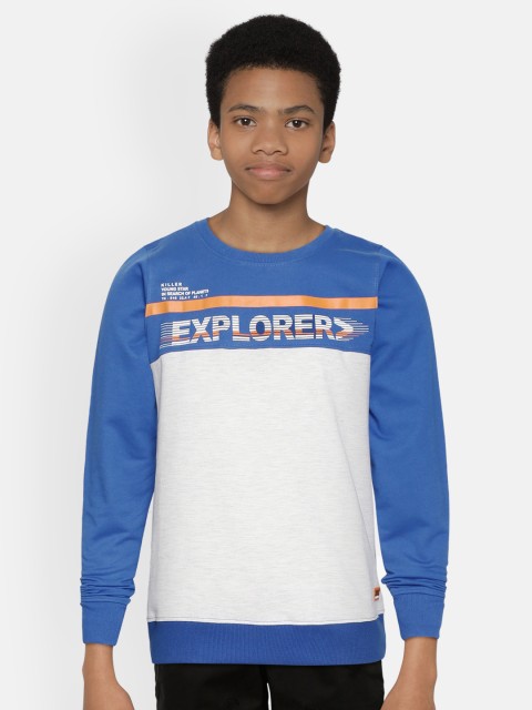

Killer Boys Grey Melange & Blue Colourblocked Sweatshirt with Printed Detail