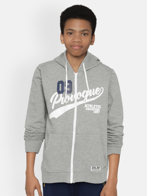 

Provogue Boys Grey Melange & White Brand Logo Print Hooded Sweatshirt