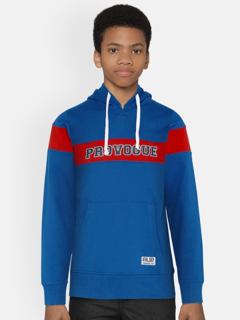 

Provogue Boys Blue & Red Colourblocked Hooded Sweatshirt