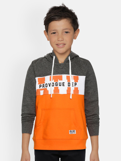 

Provogue Boys Charcoal & Orange Colourblocked Hooded Sweatshirt