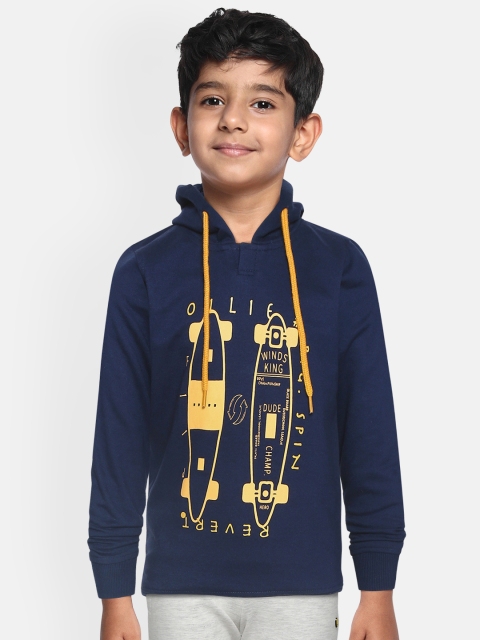 

Miss & Chief Boys Navy Blue & Mustard Yellow Skate Board Print Hooded Sweatshirt