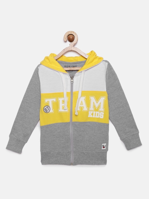 

Miss & Chief Boys Grey & Yellow Colourblocked Hooded Sweatshirt