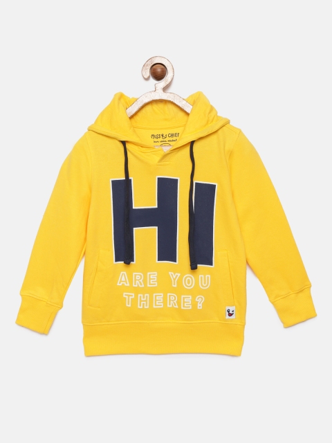 

Miss & Chief Boys Yellow & Navy Blue Printed Hooded Sweatshirt