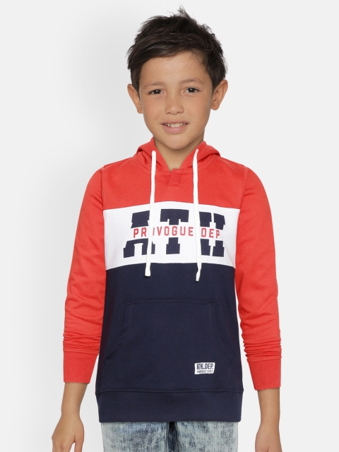 

Provogue Boys Red & Navy Blue Brand Logo Print Hooded Sweatshirt