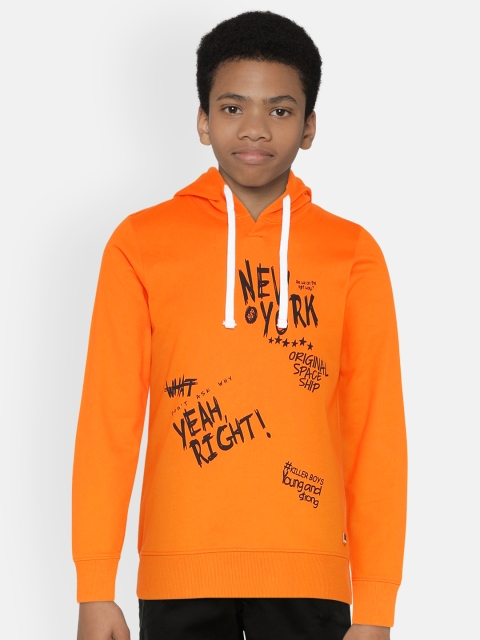 

Killer Boys Orange Printed Hooded Sweatshirt