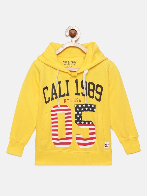 

Miss & Chief Boys Yellow Printed Hooded Sweatshirt
