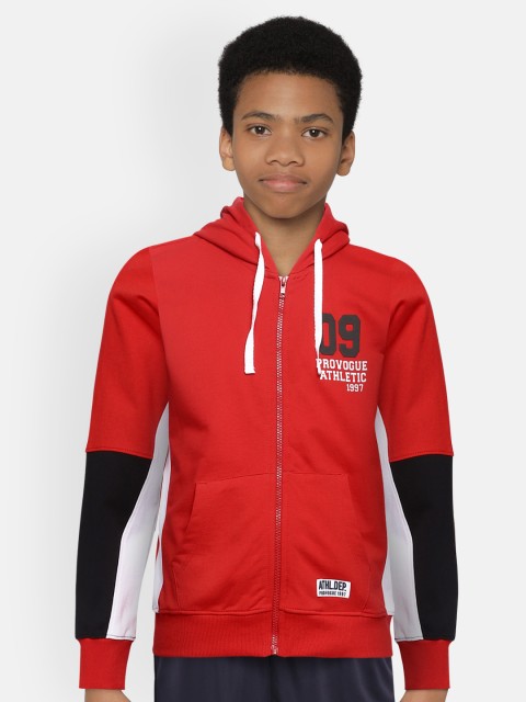 

Provogue Boys Red & Black Colourblocked Hooded Sweatshirt
