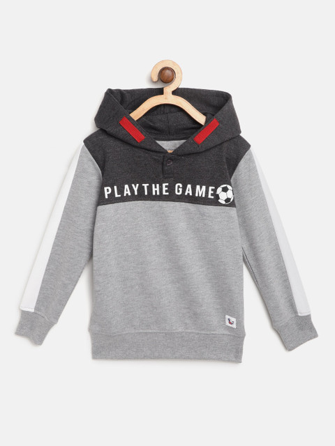 

Miss & Chief Boys Grey Colourblocked Hooded Sweatshirt with Typography Print Detail