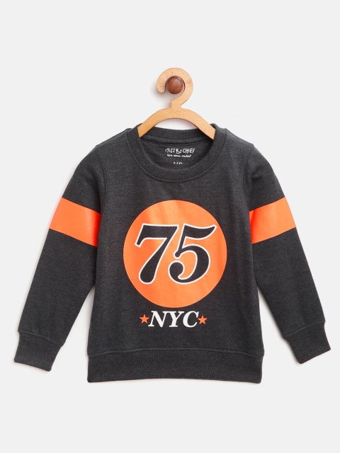 

Miss & Chief Boys Charcoal Grey & Orange Alphanumeric Printed Sweatshirt