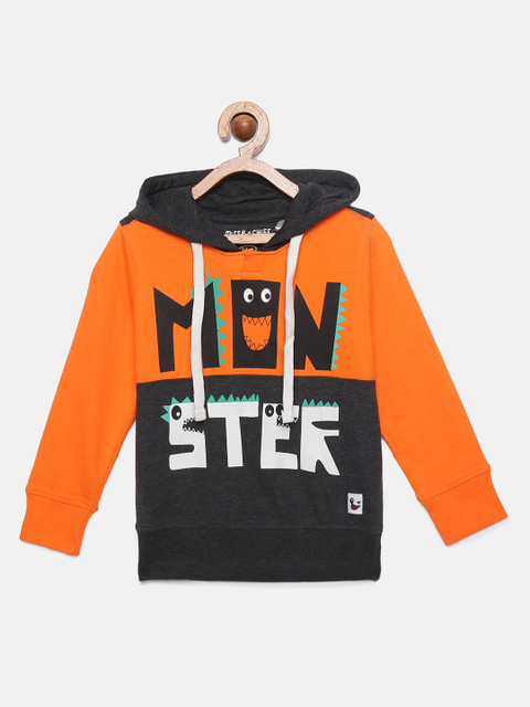 

Miss & Chief Boys Charcoal Grey & Orange Colourblocked Hooded Sweatshirt