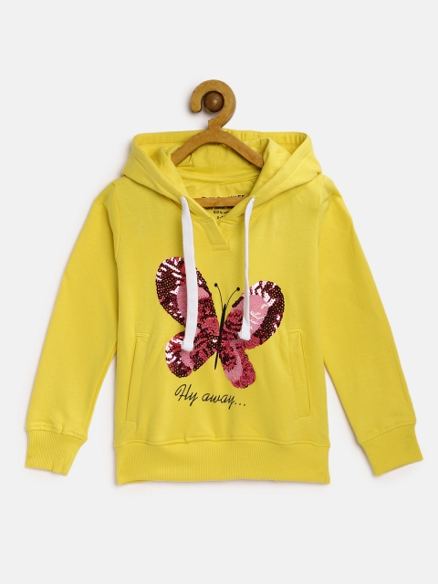 

Miss & Chief Girls Yellow Printed Hooded Sweatshirt