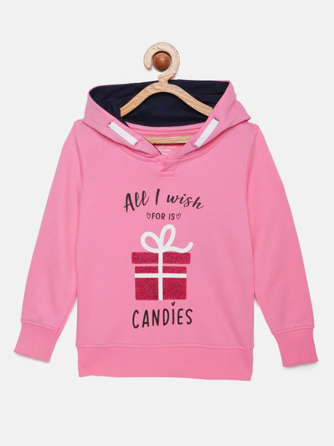 

Miss & Chief Girls Pink Printed Hooded Sweatshirt