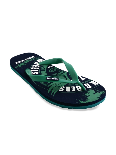 

bacca bucci Men Green & Navy Printed Flip-Flops