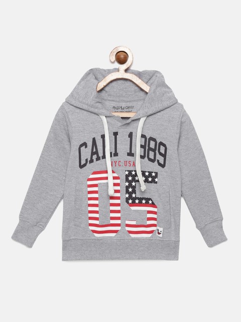 

Miss & Chief Boys Grey Printed Hooded Sweatshirt