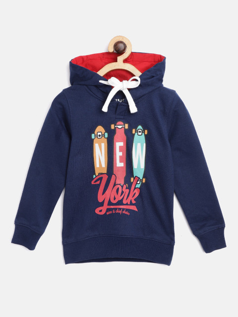 

Miss & Chief Boys Navy Blue Skater Print Hooded Sweatshirt