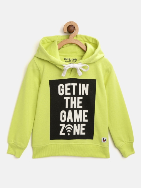 

Miss & Chief Boys Lime Green & Black Typograpy Print Hooded Sweatshirt