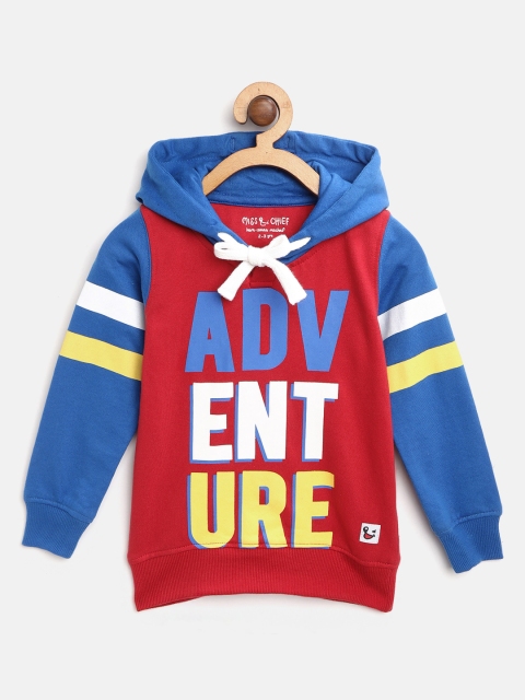 

Miss & Chief Boys Red & Blue Typography Printed Hooded Sweatshirt