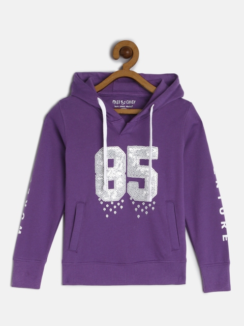 

Miss & Chief Girls Purple Embellished Hooded Sweatshirt
