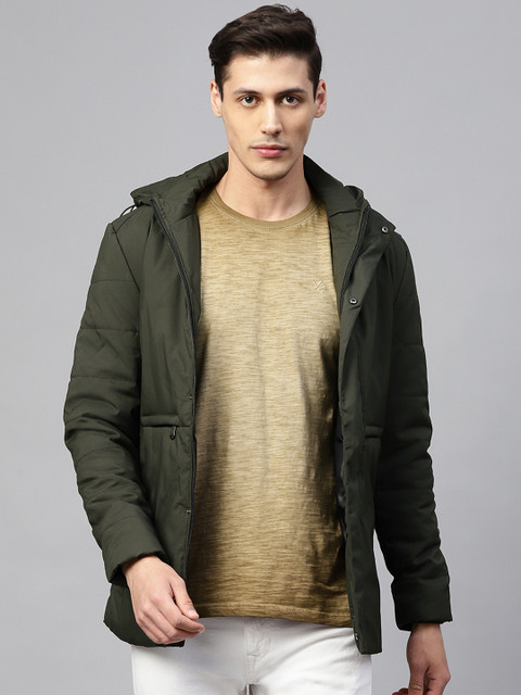 

Fort Collins Men Olive Green Solid Lightweight Hooded Padded Jacket