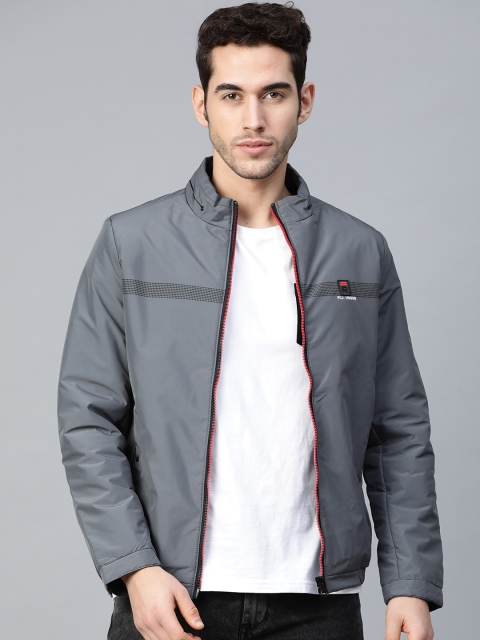 

Fort Collins Men Charcoal Grey Solid Lightweight Bomber Jacket