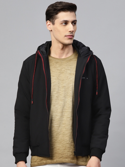

Fort Collins Men Black Solid Lightweight Hooded Bomber Jacket