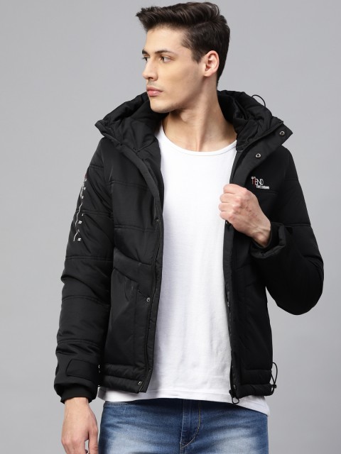 

Fort Collins Men Black Solid Lightweight Padded Hooded Jacket