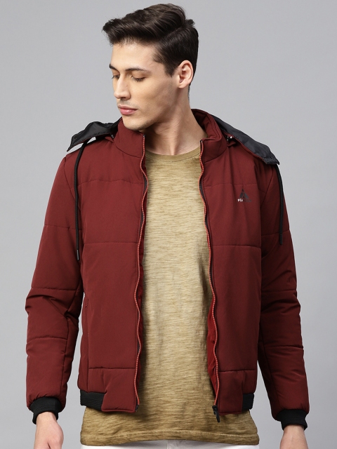 

Fort Collins Men Maroon Solid Lightweight Hooded Bomber Jacket