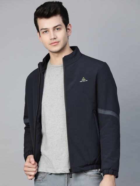 

Fort Collins Men Navy Blue Solid Lightweight Bomber Jacket