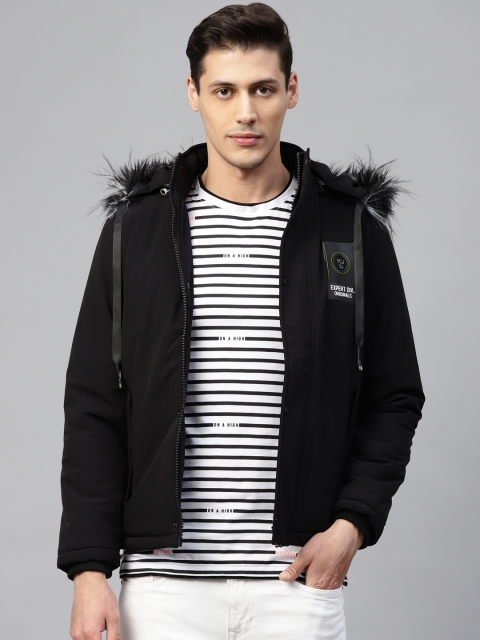 

Fort Collins Men Black Solid Detachable Hooded Parka Jacket