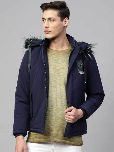 

Fort Collins Men Navy Blue Solid Lightweight Hooded Parka Jacket