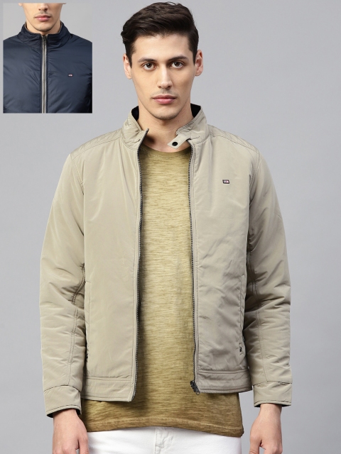 

Fort Collins Men Beige & Navy Blue Solid Reversible Padded Jacket