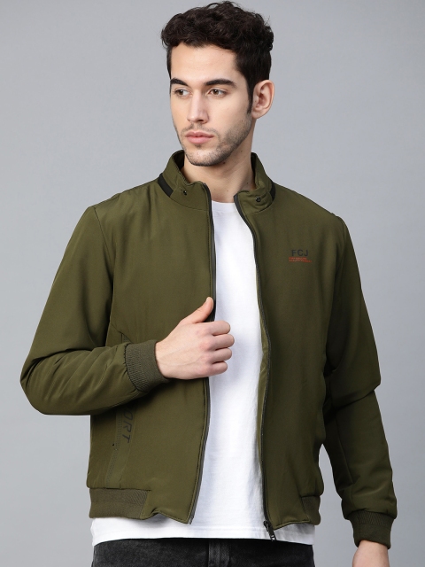 

Fort Collins Men Olive Green Solid Lightweight Bomber Jacket