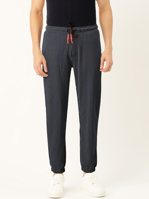 

United Colors of Benetton Men Navy Blue & White Slim Fit Striped Joggers
