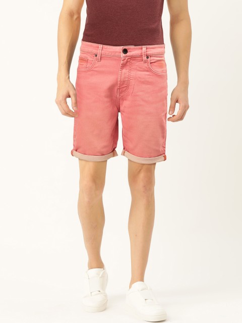 

United Colors of Benetton Men Pink Solid Slim Fit Denim Shorts