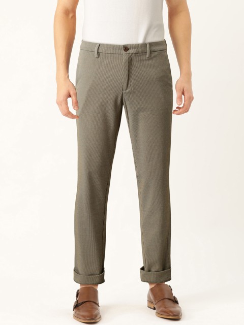 

United Colors of Benetton Olive & White Slim Fit Micro Houndstooth Patterned Trousers