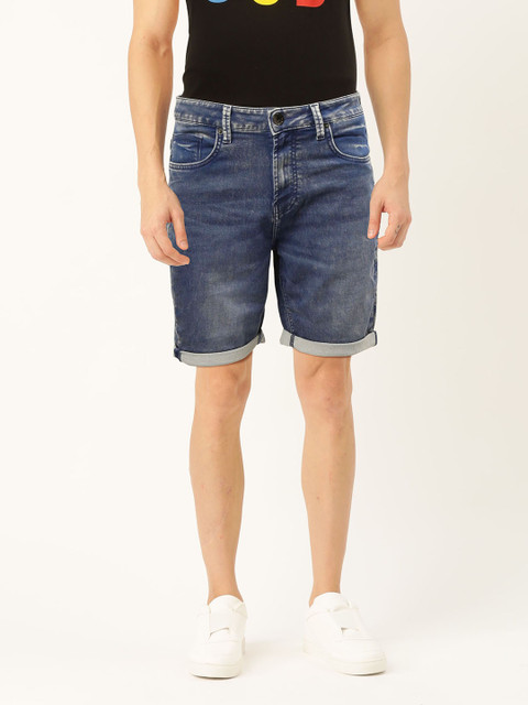 

United Colors of Benetton Men Navy Blue Washed Slim Fit Denim Shorts