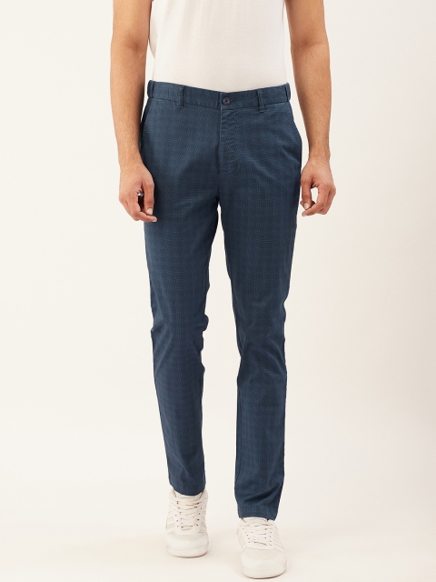 

United Colors of Benetton Men Navy Blue Slim Fit Checked Regular Trousers