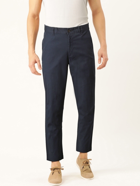

United Colors of Benetton Men Navy Blue Regular Fit Solid Cropped Trousers