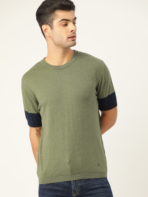 

United Colors of Benetton Men Olive Green Solid Round Neck T-shirt