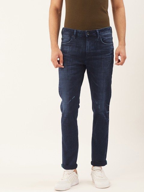

United Colors of Benetton Men Navy Blue Skinny Fit Mid-Rise Low Distress Stretchable Jeans
