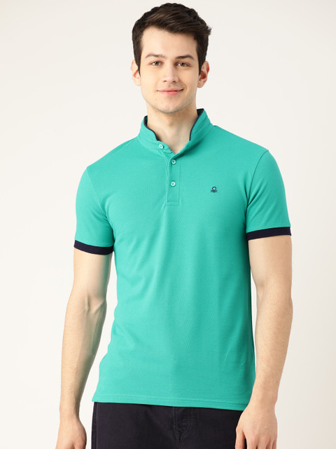 

United Colors of Benetton Men Green Solid Polo Collar T-shirt