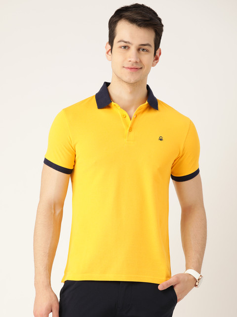 

United Colors of Benetton Men Yellow Solid Polo Collar T-shirt